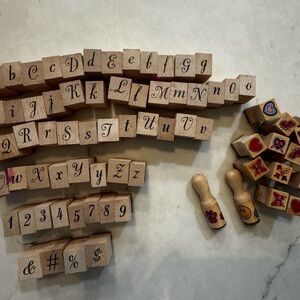 Wooden Alphabet & emojis Stamps Set 75+ pieces